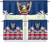 Vista 65 de Juego de 250 cortinas de cocina con bandera estadounidense para ventanas, fácil de instalar, cortinas cortas de 24 pulgadas con bolsillo para barra