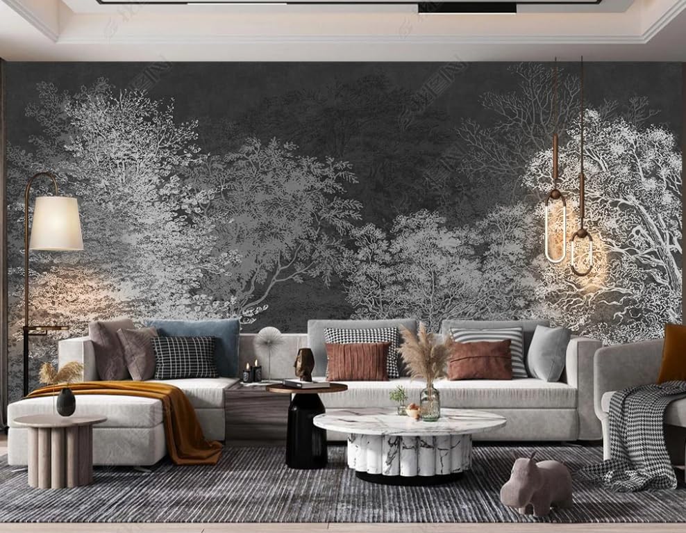 Papier peint intissé gris forêt panoramique au fini mat texturé pour grand mur