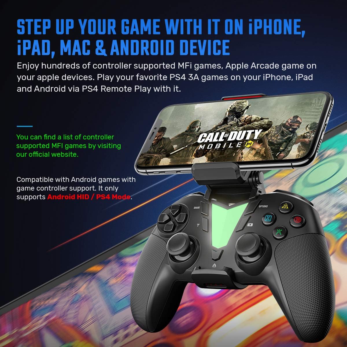 Mobile Game Controller Compatible with iPhone iPad(Ver.13 or Later