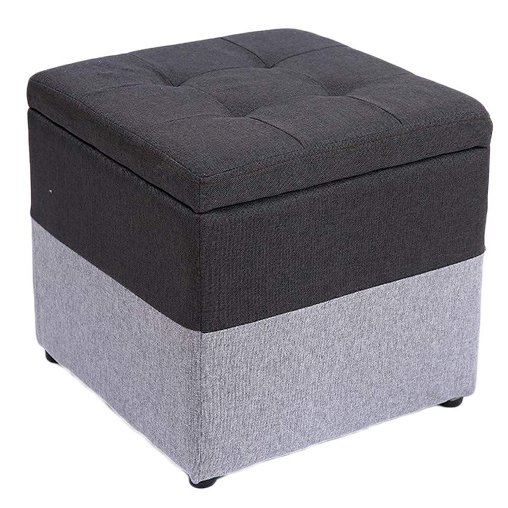 Cube ottoman storage tissu lin gris 40x40x40cm gain de place