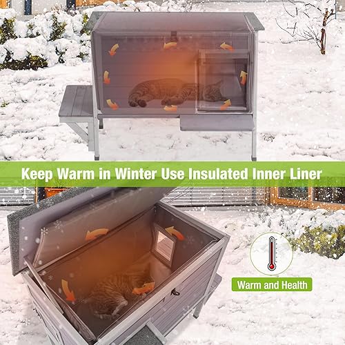 Miniatura 3 de Casa para gatos al aire libre aislada refugio para gatitos con forro para invierno impermeable jaula para gatos salvajes