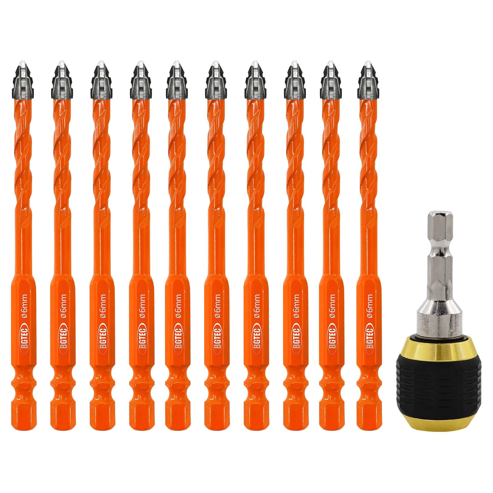BGTEC Serrated Carbide Masonry Drill Bit Set - 10PCS 6MM Multi-Purpose Wood Drill Bits with Quick-Release Bit Holder for Masonry, Wood, Plastic, Brick, Tile, Glass, Concrete & Marble — image 1