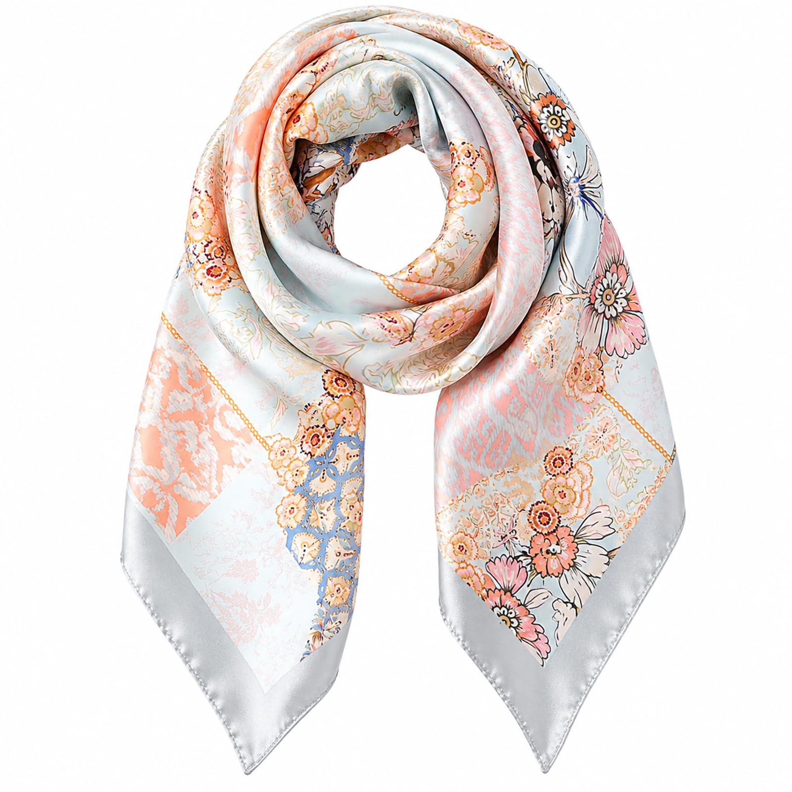 prinfantasy Halstuch aus Kunstseide Blumen und verschiedene Muster Druckschal Elegantes Accessoire 70CM x 70CM Quadratisches Tuch