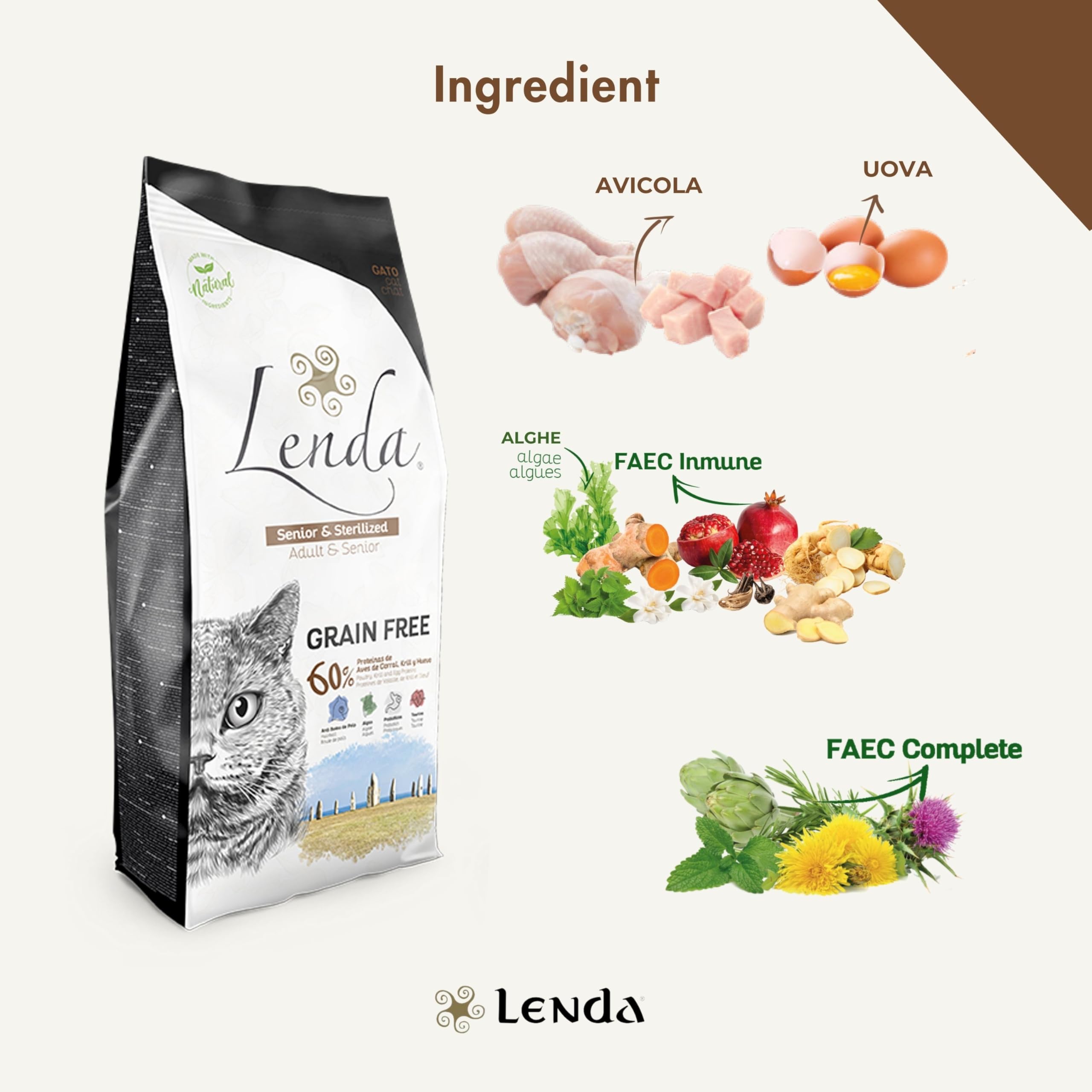 Lenda Gatto Senior Urinary & Sterilized 7 kg - Crocchette Urinary Senza Cereali per Gatti Anziani Sterilizzati - Supporto Urinarie - Con Condroprotettori - Croccantini Naturale Completo