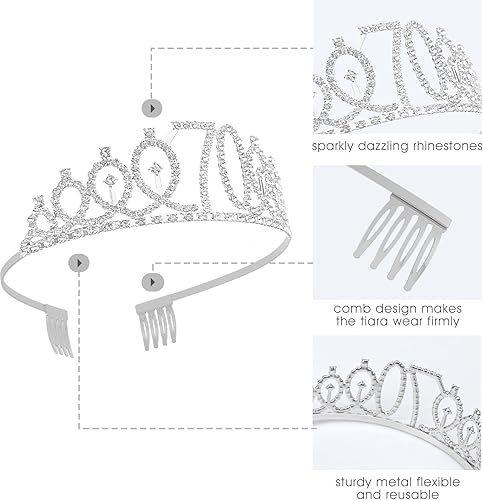 Miniatura 2 de Juego de tiara de banda y diamantes de imitación para cumpleaños número 70, regalos de cumpleaños de 70 años para ella, corona, decoración de fiesta