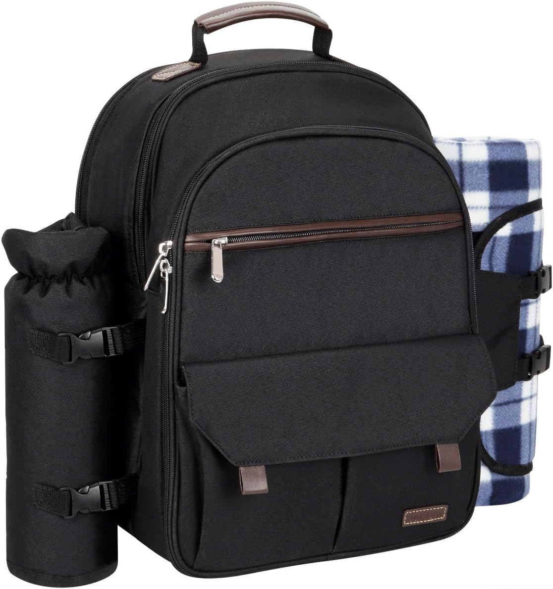 Sunflora Picnic Backpack for 4 Person Picnic Set, Insulated Picnic Backpack for 2 Person Bag with Cooler Compartment (Black and Navy)