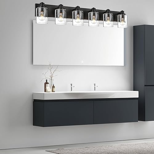 Miniatura 4 de 6 luces de tocador de baño, accesorios de iluminación de baño sobre espejo con pantallas de vidrio transparente, luz negra para tocador, apliques de