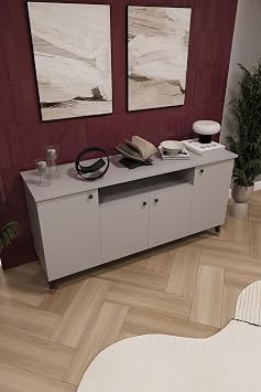 ASRA TREND Lüks Konsol TV Ünitesi%100 MDF Salon ve Yemek Odası Ünitesi KNSL-02 Kül Gri 160x80x45 cm 4 Kapaklı 1 Açık Raflı Modern Büfe