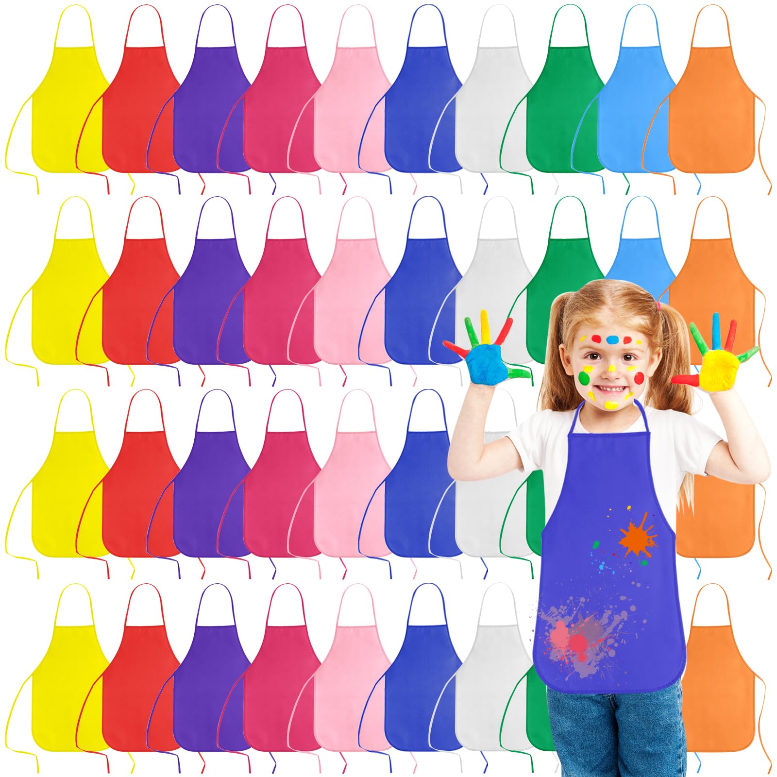 KUUQA 16/24/30/36/40Pcs Kids Apron Painting Aprons for Kids, Kids Paint Apron Art Smock for Classroom Painting Party Supplies
