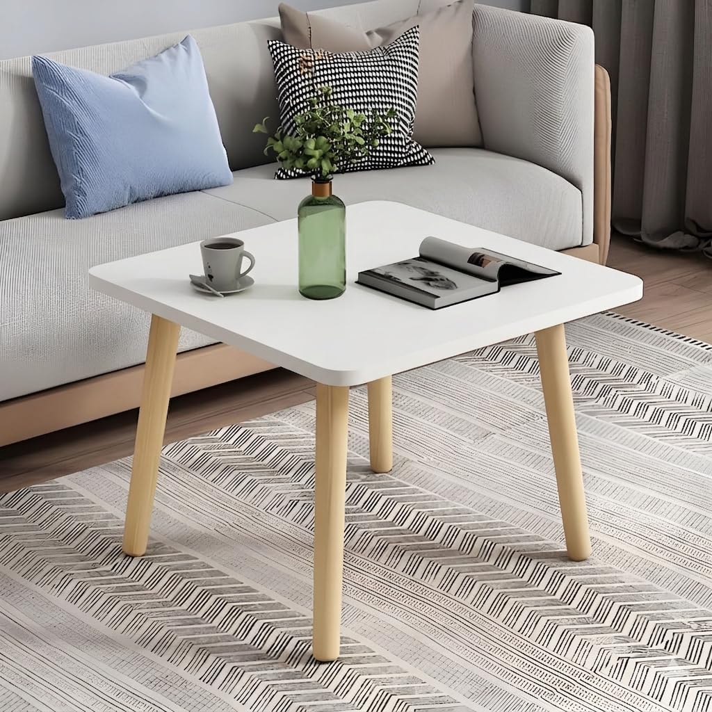 Square Wooden Coffee Table, Mid-Century Modern Style, Living Room | Size 18 inches (White)-image-34