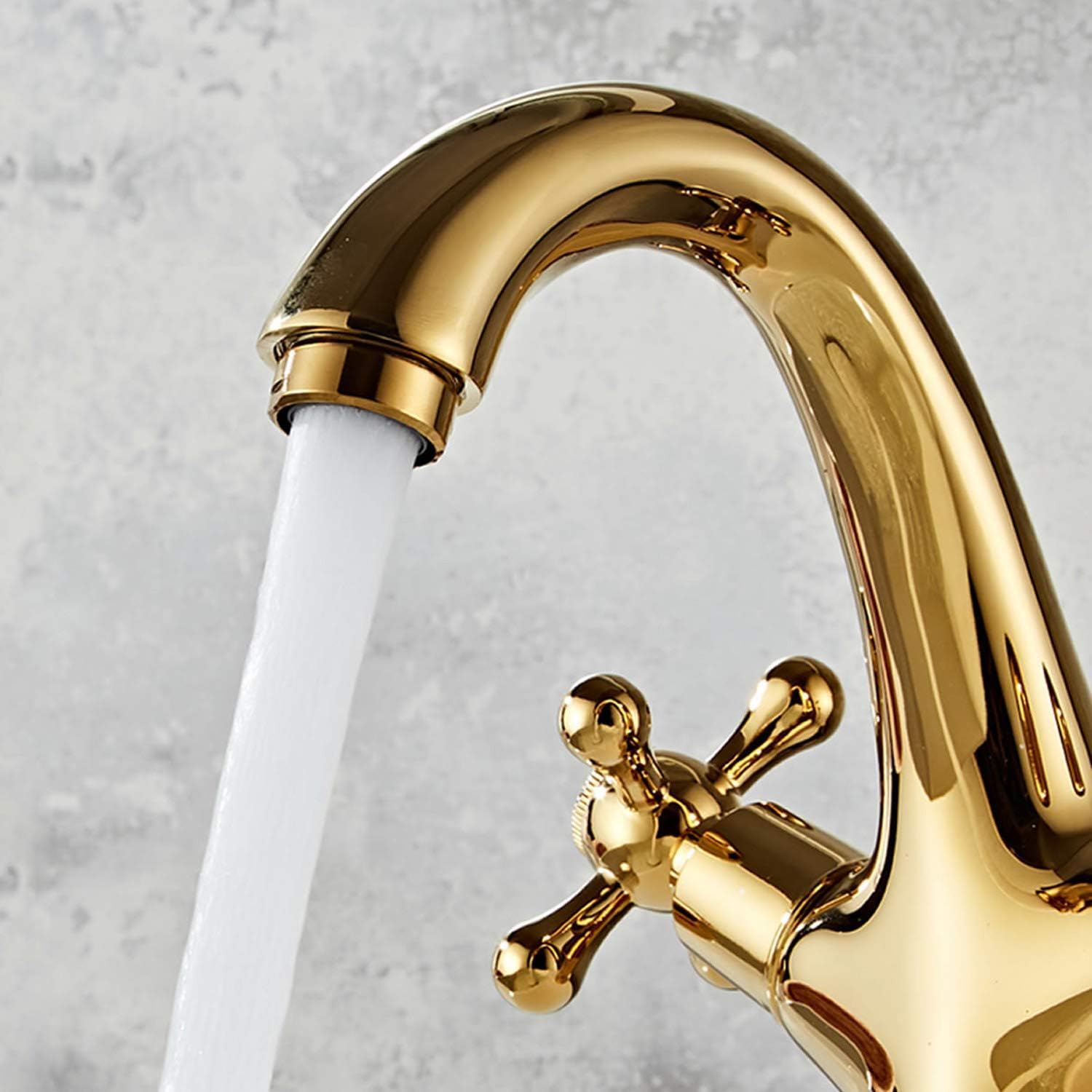 Grifo de baño con grifo de baño de oro para grifo vintage con doble asa, con agua caliente y fría ajustable de latón H59, acabado dorado, para baño