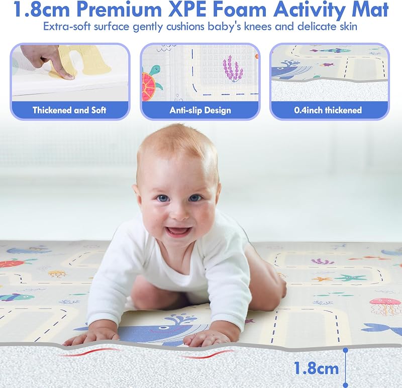 CCLIFE Tapis de Jeux Bebe Pliable Reversible Tapis éveil Bébé 196x176x1cm Impermeable Tapis Enfant Ramper,Color:Lapin et Renard