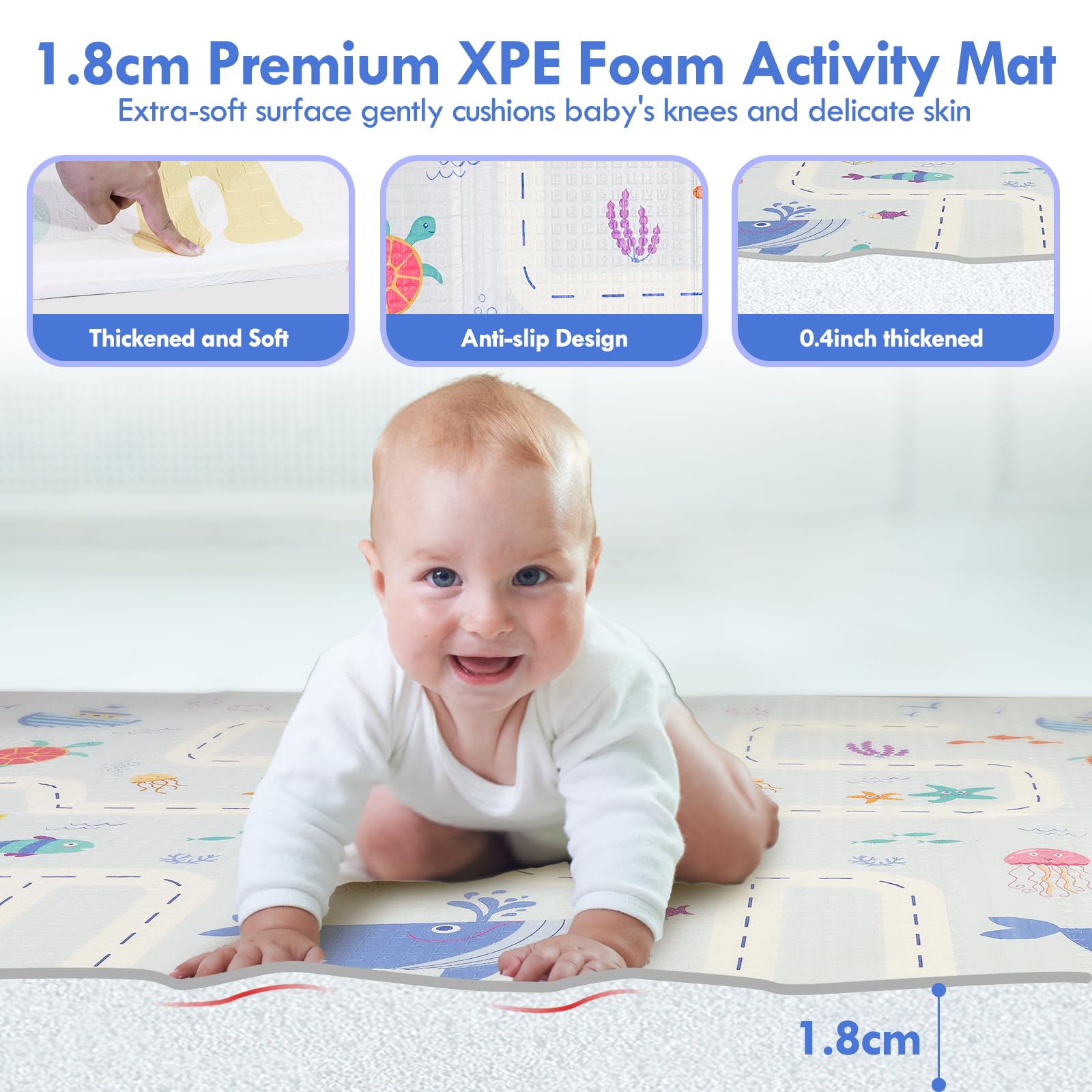 CCLIFE Tapis de Jeux Bebe Pliable Reversible Tapis éveil Bébé 196x175x1.8cm Impermeable Tapis Enfant Ramper,CushHom