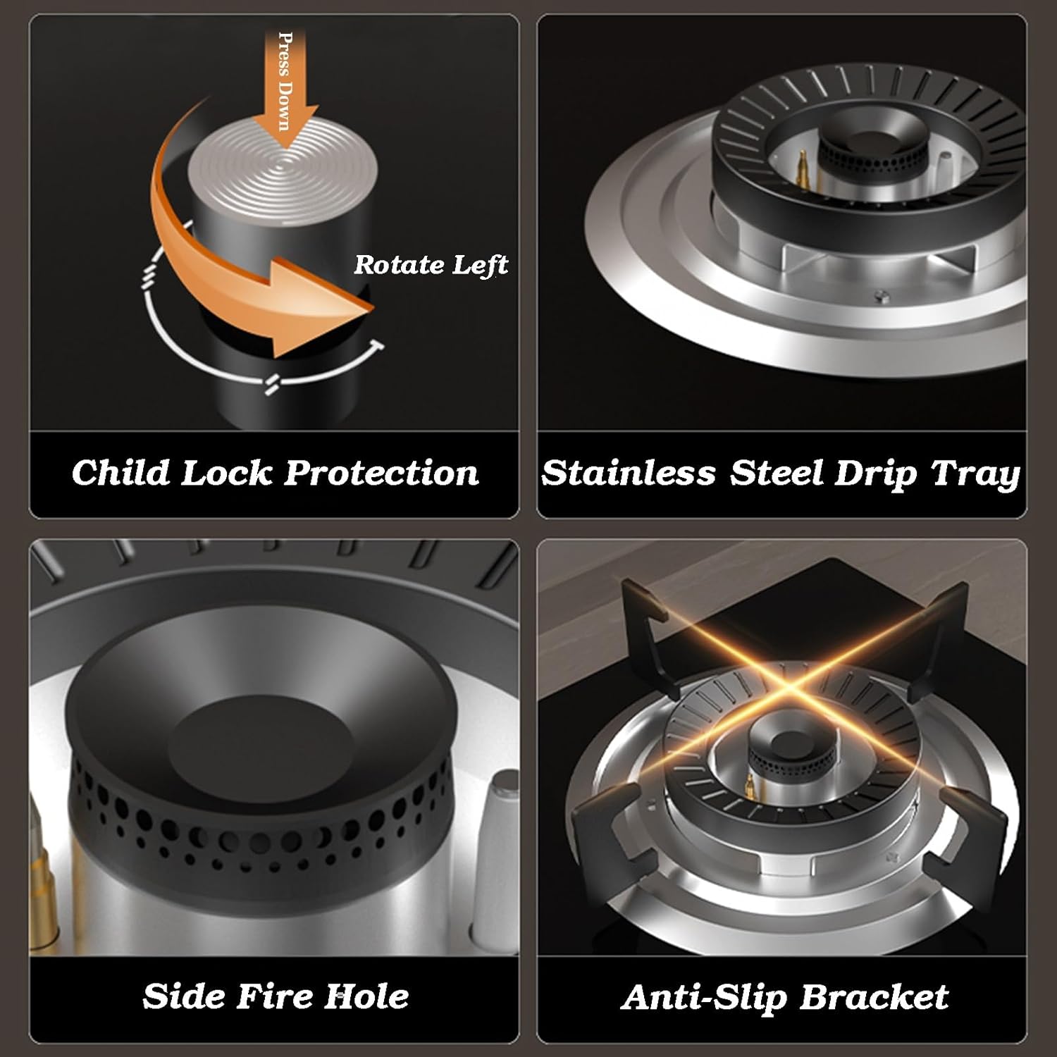 Gas Cooktop,5.2KW 1 Burner Stove,Indoor Single Hob,with Flameout Protection,NG/LPG Source Kit,for Caravan Camping(LPG)