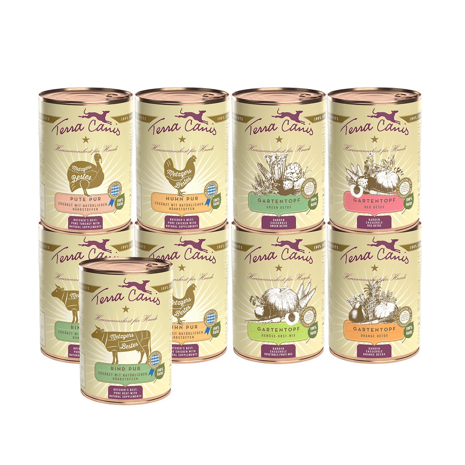 Terra Canis Lot de 4 pots de jardin de 400 g et 5 x 400 g Metzgers Best - Nourriture pour chien de qualité supérieure - 100 % qualité alimentaire - Toutes les matières premières