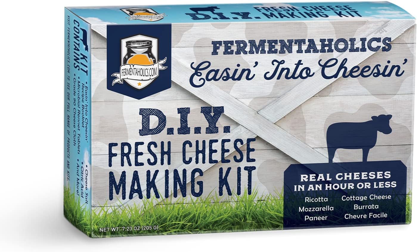 Fermentaholics DIY Fresh Cheese Making Kit - Ricotta, Mozzarella, Burrata, Paneer, Cottage Cheese, etc. - Includes Rennet for Cheese Making, Cheese Salt, Citric Acid, Cheese Cloth, & Recipe Booklet