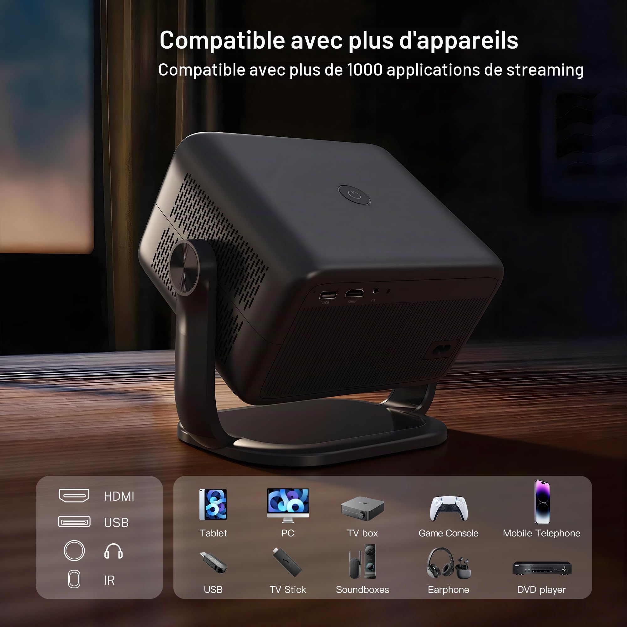 Smart Vidéoprojecteur Supporte 4K, Compatible avec Netflix Projecteur HDR10