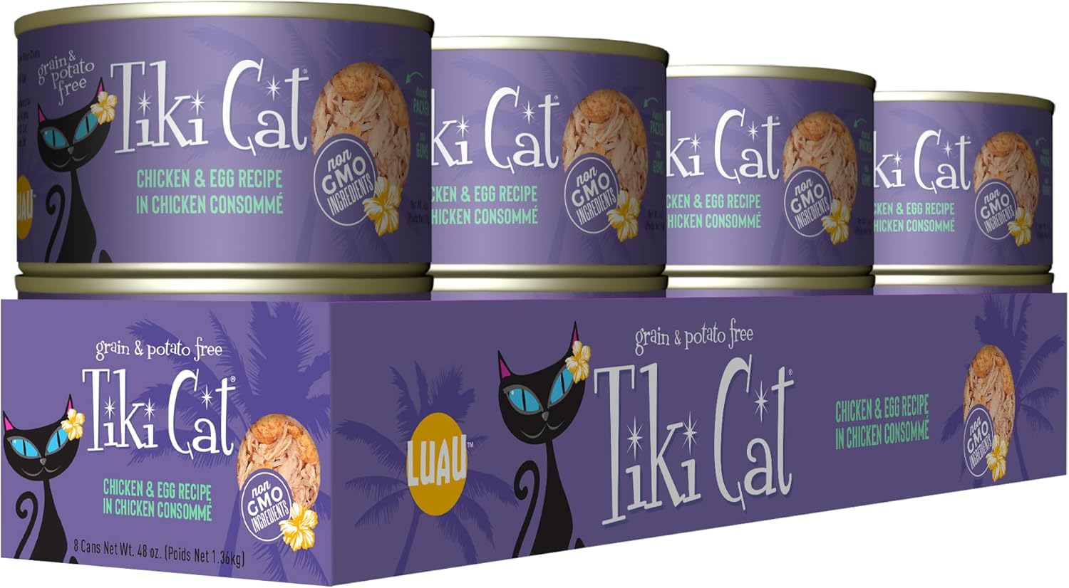 Tiki Cat Luau Shredded Meat, Chicken and Egg Recipe in Chicken Broth, Grain-Free Balanced Nutrition Wet Canned Cat Food, for All Life Stages, 6 oz. Cans (Pack of 8)