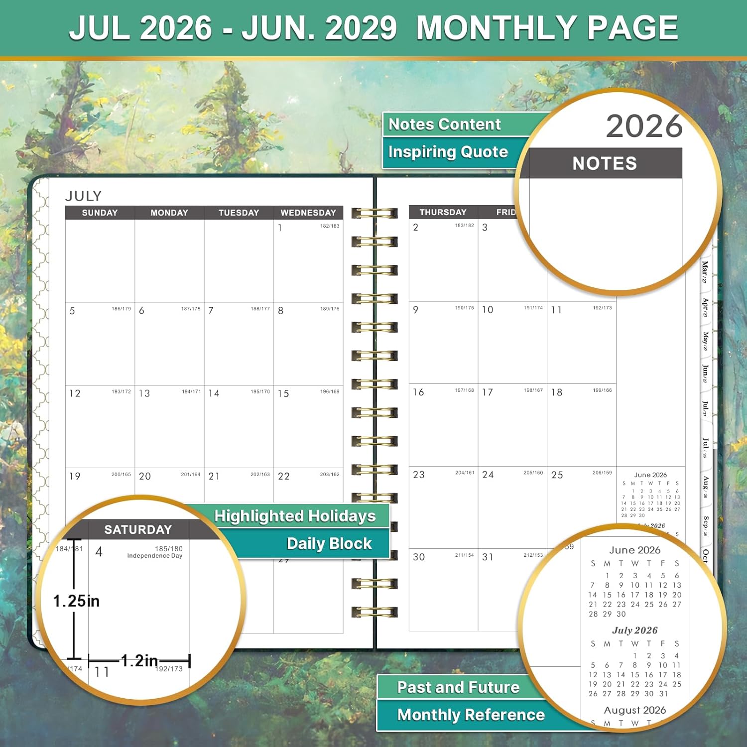 2026-2029 Monthly Planner - 3 Year Monthly Planner 2026-2029, Jul. 2026 - Jun. 2029, 6.3" X 8.4", 3 Year Calendar with 36 Months Tabs + Back Pocket - Dreaming Moon - Image 4