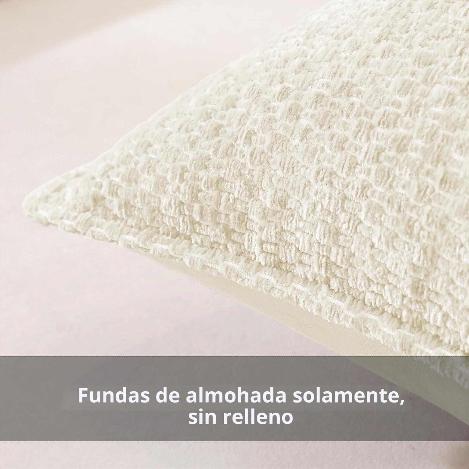 YSTELLAA Chenille Funda Cojin 60x60 Juego De 2, Suave Funda De Almohada con Cremallera Invisible, Fundas De Cojines Decorativas para Sofá Silla Cama Sala De Estar Dormitorio, Blanco Crema