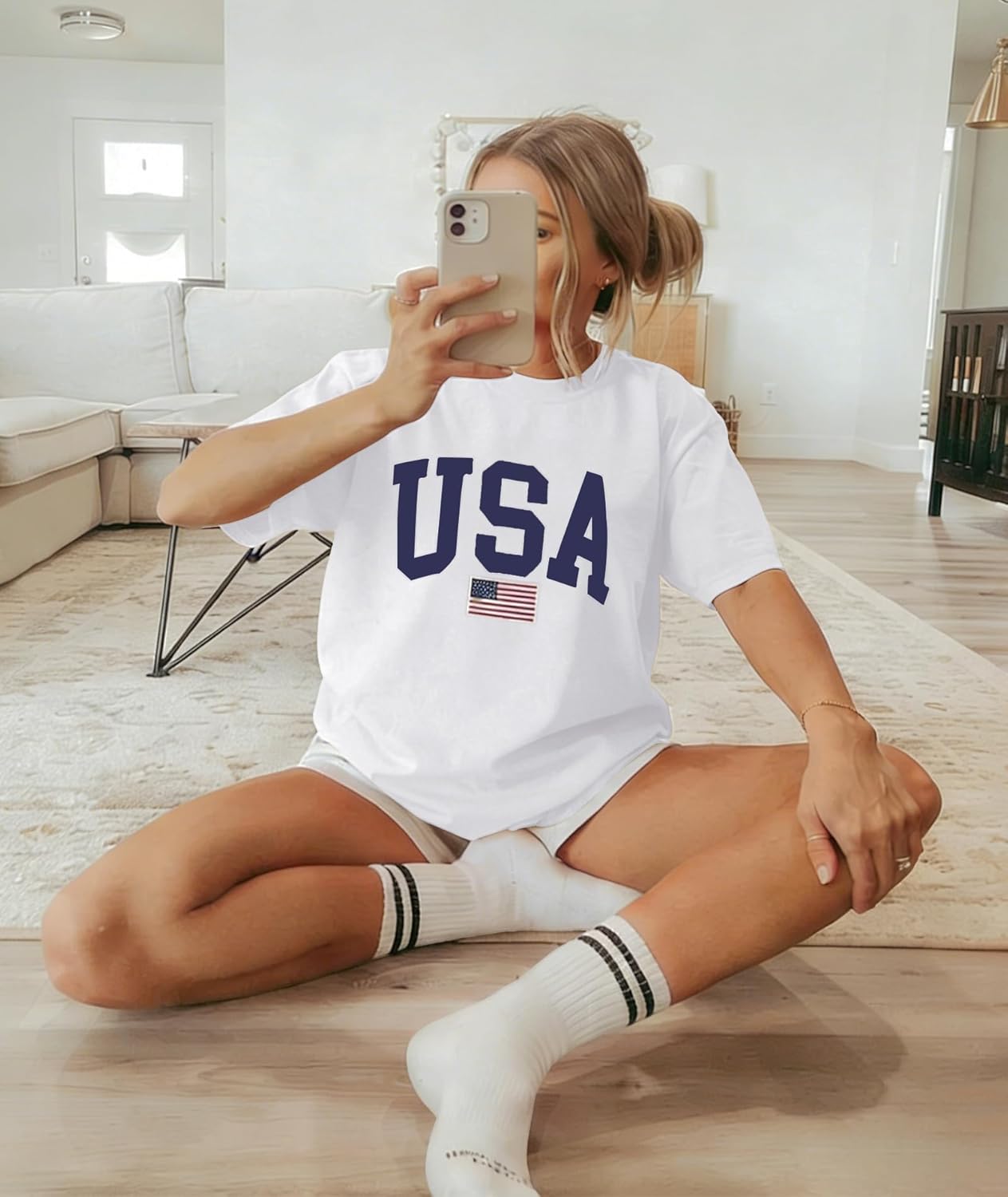KESIHAN Womens USA T Shirt American Flag Patriotic Shirts Womens Graphic T Shirts Round Neck Short Sleeve Tops - Image 5