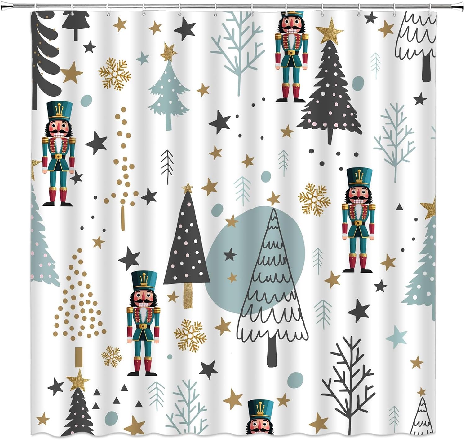 Christmas Extra Long Shower Curtain,Xmas Tree Nutcracker Decor for Bathroom,Winter Holiday Blue Black Fabric Curtain with Hooks,70x78 Inch