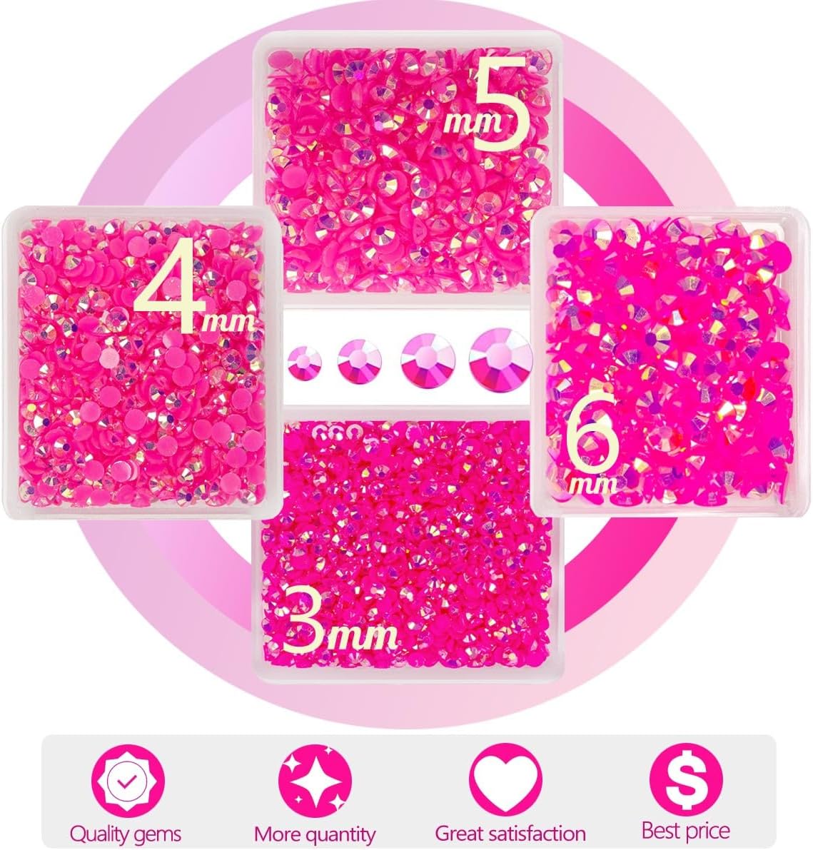 Hot Pink AB Resin Rhinestones w B7000 Jewelry Glue for Bedazzling Crafting 3mm 4mm 5mm 6mm Rose Pink Flatback Jelly Stones Bulk SS10 SS16 SS20 SS30 Diamonds Gems for Nails Makeup Tumblers Craft - Image 4