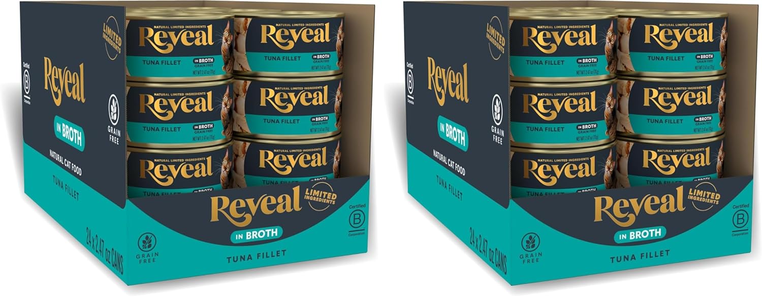 Reveal Natural Wet Cat Food,Grain Free,Limited Ingredient Canned Food for Cats,Tuna Fillet in Broth,2.47 oz Cans,(Pack of 48)