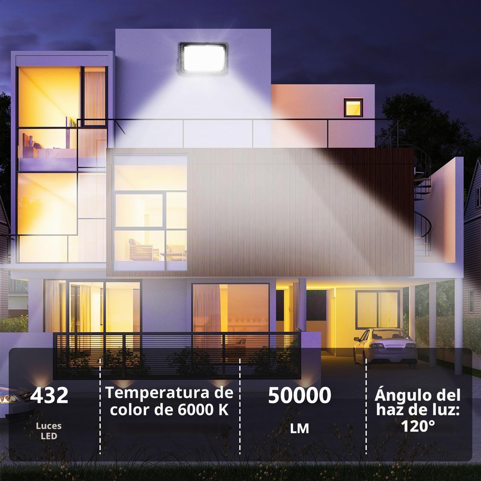 loyal Foco LED de 500 W para exteriores, 6000 K, luz blanca cálida, superbrillante, 30000 lm, IP65, resistente al agua, para interior y exterior, jardín, garaje, patio, pasillo