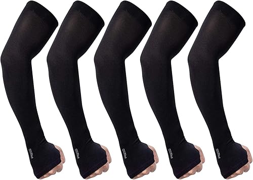 QXURkut Mangas de brazo para mujeres y hombres, 5 pares de mangas de compresión deportivas con protección UV UPF50 para cubrir brazos, agujero para