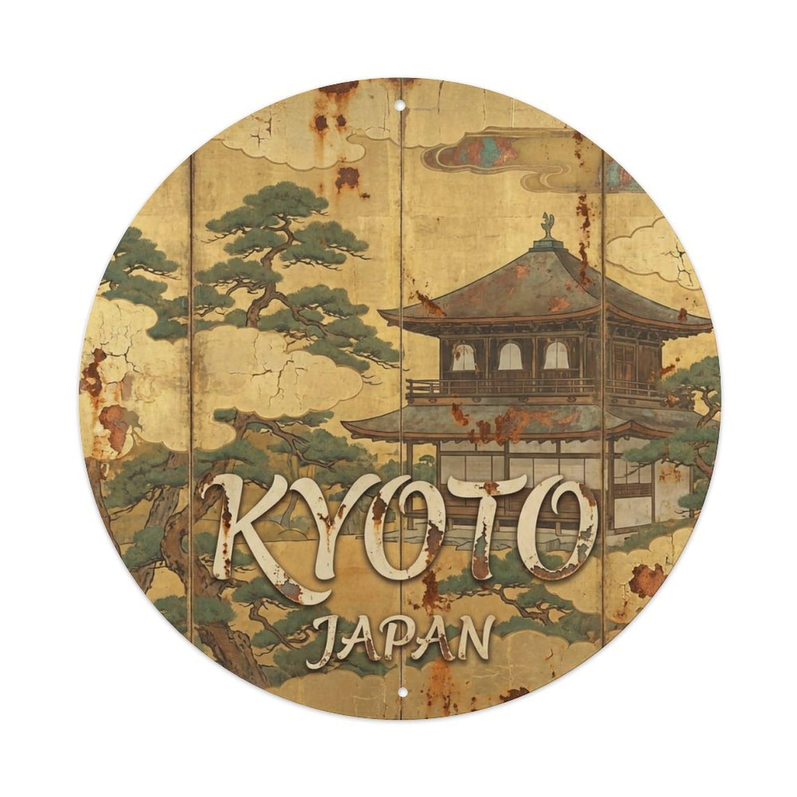 Vintage Travel Kyoto Japan Temple Vintage Metal Tin Sign Plaque Wall Decor for Cafe, Club Bar, Office, Garden Metal Poster 8x8Inch