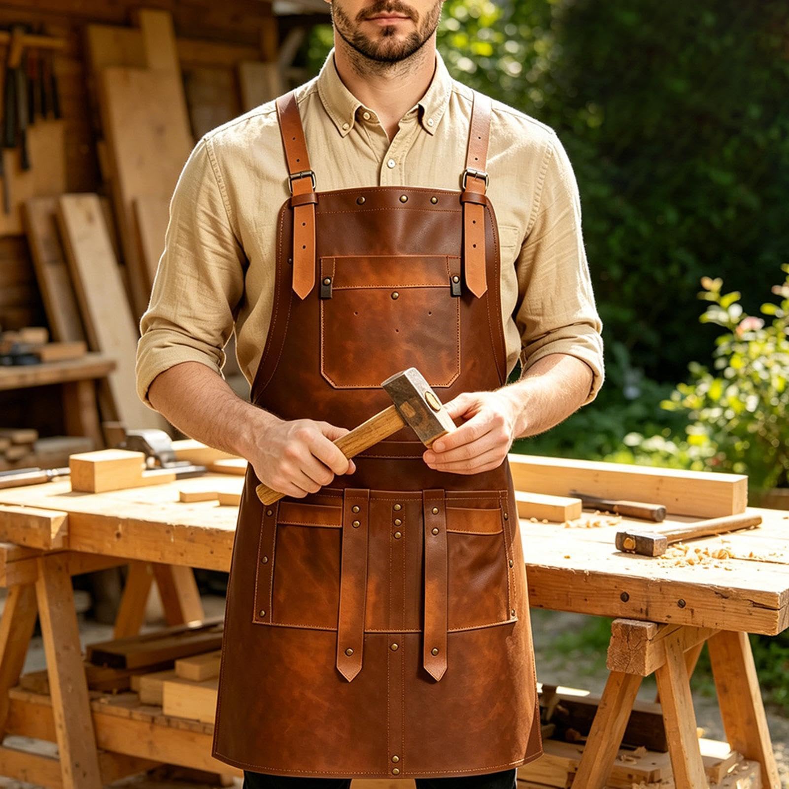 Tablier en cuir Bretelles ajustables imperméables à dos croisé