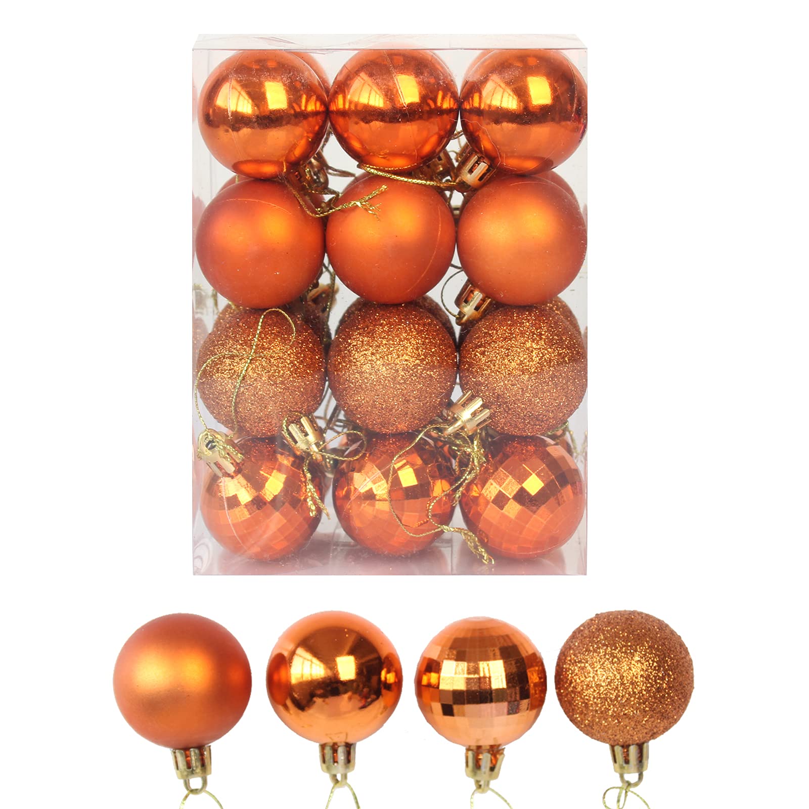 Bolas de Navidad con colgante de bola inastillable, juego de adornos de bolas navideñas (24 unidades, 4 cm), color naranja