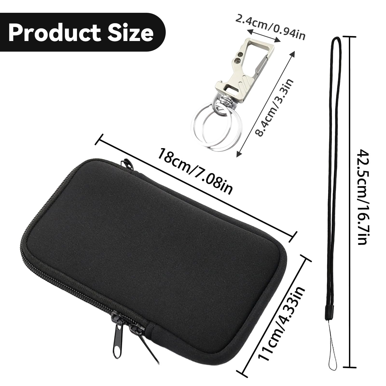 ZhouWei Etui na telefon komórkowy do smartfonów, 18,5 x 10 cm, uniwersalne etui z neoprenu, etui na telefon komórkowy ze sznurkiem i brelokiem do kluczy, do iPhone'a, Samsunga, Galaxy Google Pixel