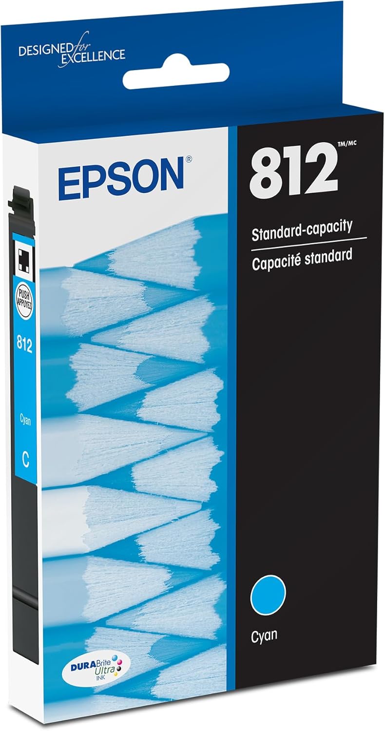 Epson T812 DURABrite Ultra Ink Standard Capacity Cyan Cartridge (T812220-S) for Select Workforce Pro Printers (Pack of 2)