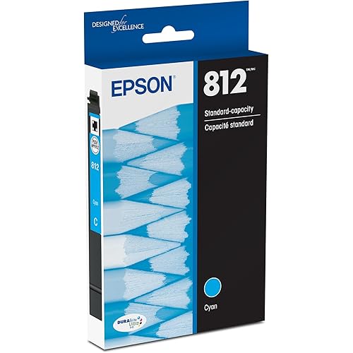 Epson 812 DURABrite Ultra Ink Standard Capacity Cyan Cartridge (T812220-S) Works with Workforce Pro WF-7310,7820, 7840, EC-C7000