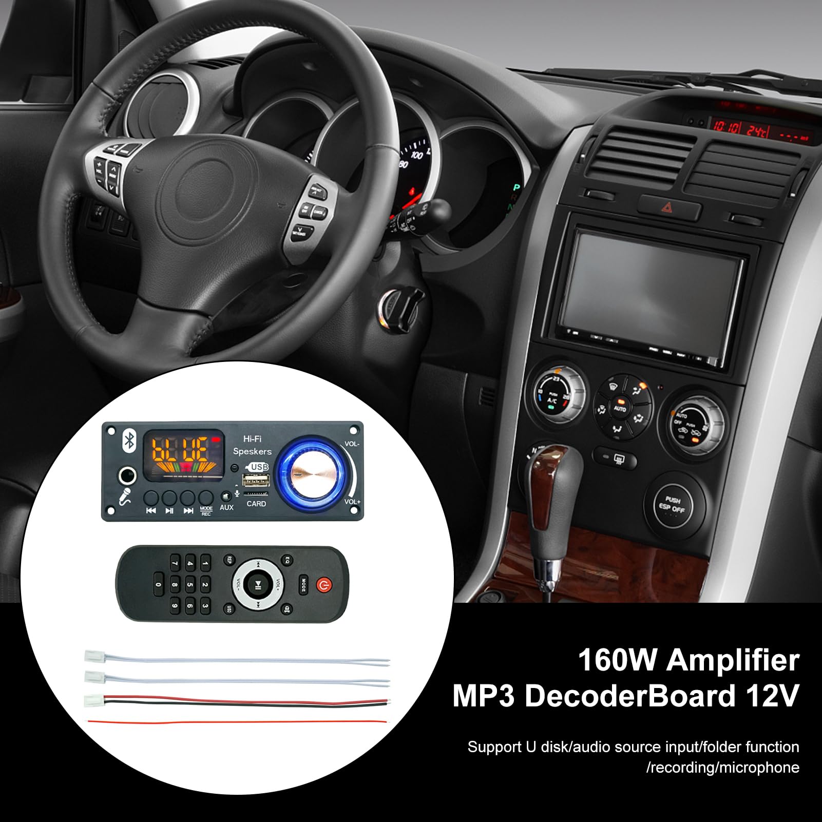 Verstärker für Anrufaufzeichnung, Audio-Verstärker-Chip | Blue-Tooth-kompatibles Modul 2 x 80 W | Anzeige der Digitalröhre mit USB-Schnittstelle | MP3-Player mit Aufnahmefunktion