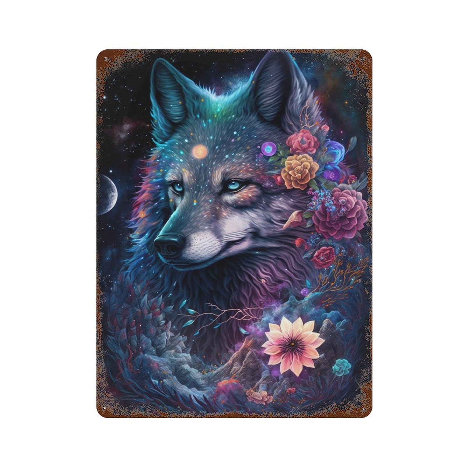 Garage Style Magical Wolf Fantasy Artwork -1 Vintage Rust Metal Sign 15.7"x11.8", Novelty Wall Decor for Bar And Workshop