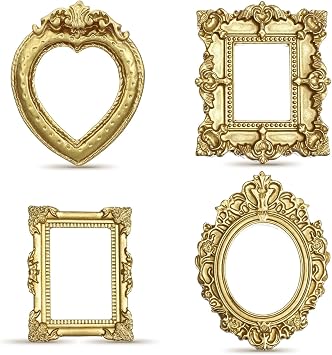12PCS Vintage Mini Picture Frames, Small Gold Frames Tiny Antique Resin Photo Frame Wall Hanging Display Table Frame Best Thoughtful Gift for DIY Jewelry Christmas Holiday Party Hotel Decor
