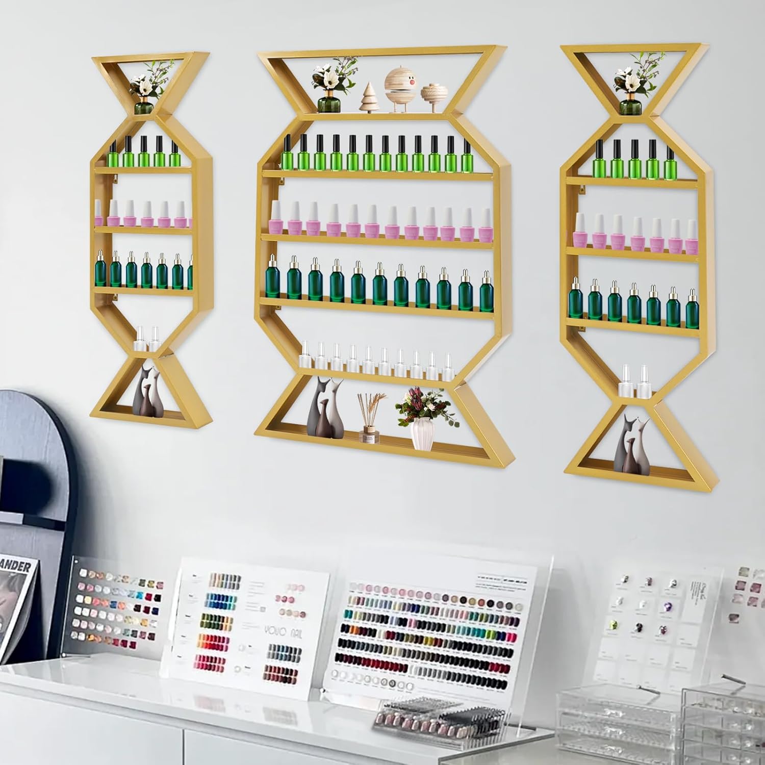 Wall Mounted Nail Polish Storage Racks, 3 Sets Display Rack Cosmetic Display Case Lipstick Perfume for Nail Polish Bottles Spa Salon Shop