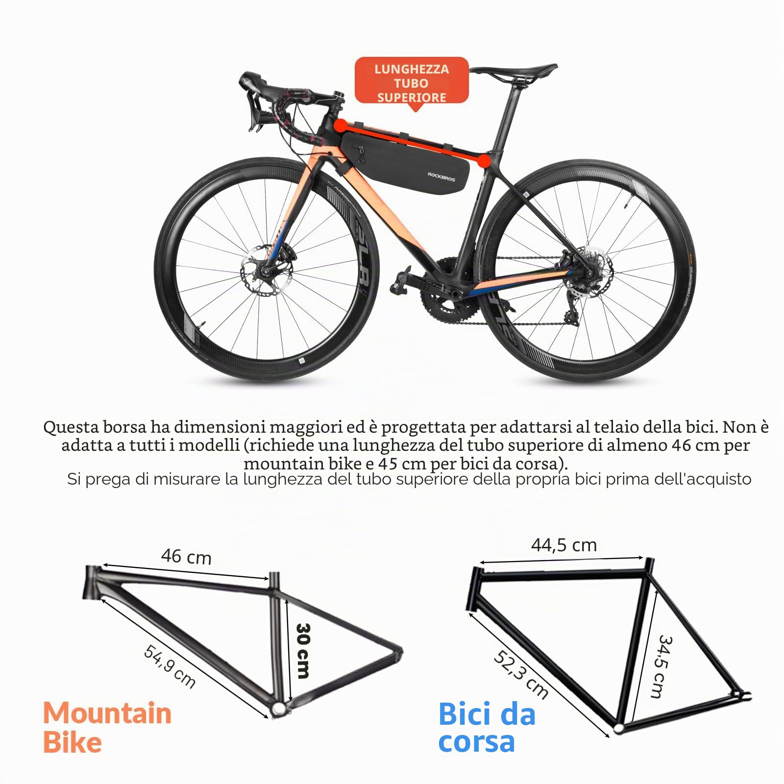 ROCKBROS Borsa Tubo Telaio Triangolo Impermeabile per Bici MTB Borsa Bicicletta Triangolare da Telaio Grande capacità 2 Modelli Disponibili 3L/4L