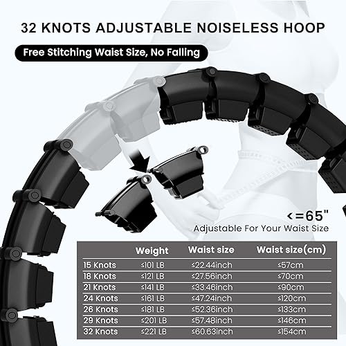 Miniatura 6 de Aros desmontables de 65 pulgadas, 32 nudos, tamaño grande, silencioso, pesado, Hula Infinity Fitness, inteligente, silencioso, para mujer, cintura 2