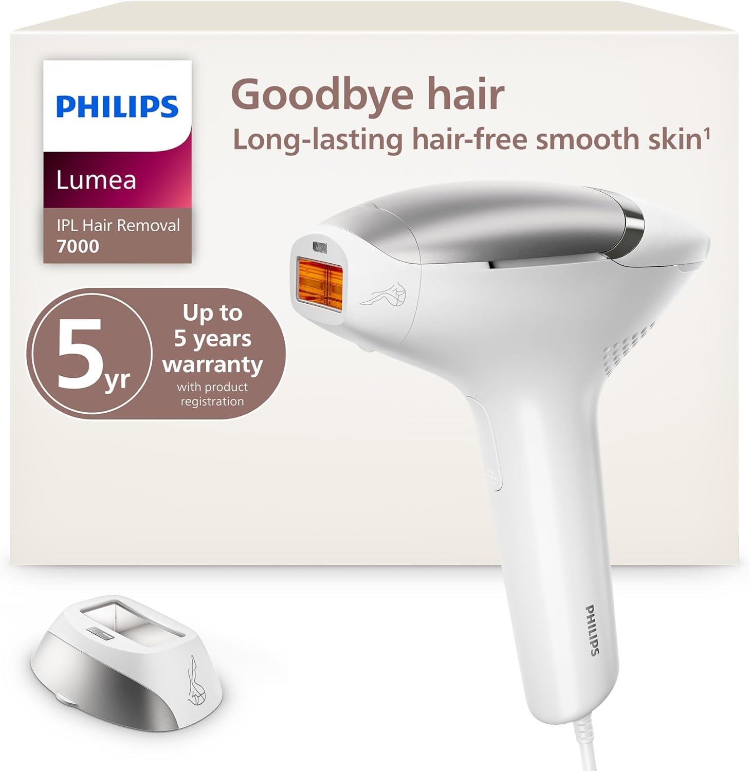 Philips Lumea 7000 Series IPL Hair Removal Device, for Women & Men, Visible Permanent Laser Hair Reduction Done at Home, SenseIQ Technology, Uniquely Curved Attachment for Body, BRI931/03