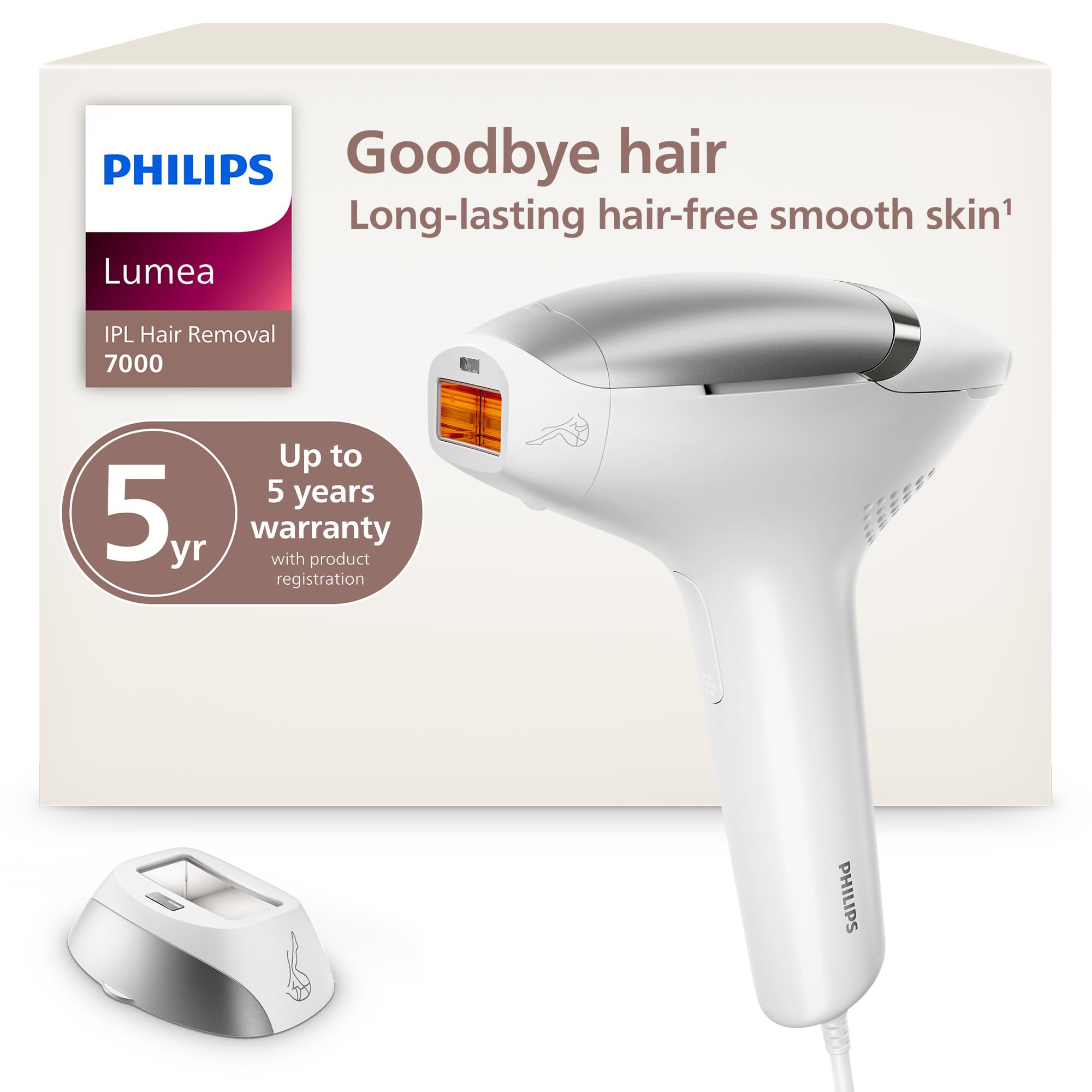 Photo 1 of Philips Lumea 7000 Series IPL Hair Removal Device - Permanent Laser Hair Reduction for Women & Men, Easy and Comfortable Use at Home, SenseIQ, Uniquely Curved Attachment for Body, BRI931/03