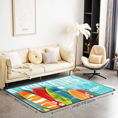 Miniatura 3 de Alfombra temática de playa de 5 x 7 pies, diseño de palmera oceánica, para sala de estar, dormitorio, para niños, vacaciones de verano, juego de