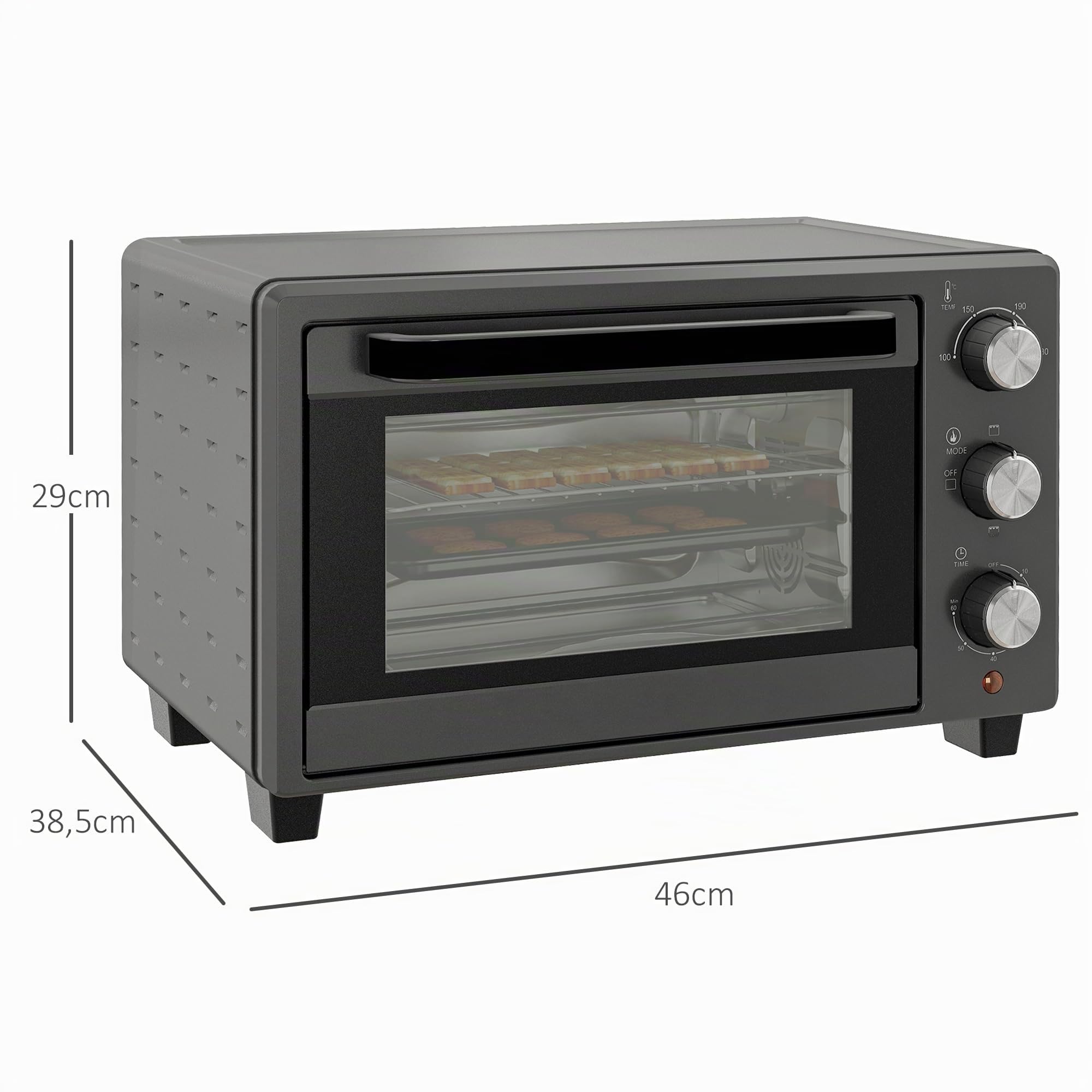 HOMCOM Mini Horno 21L 1400W 100-230°C 60 Min con Ventana Gris
