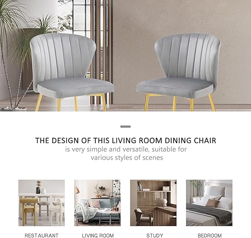 Miniatura 8 de Nrizc Juego de 2 sillas de comedor de terciopelo, tapizadas con patas de metal dorado, sillas de comedor modernas de mediados de siglo para comedor,