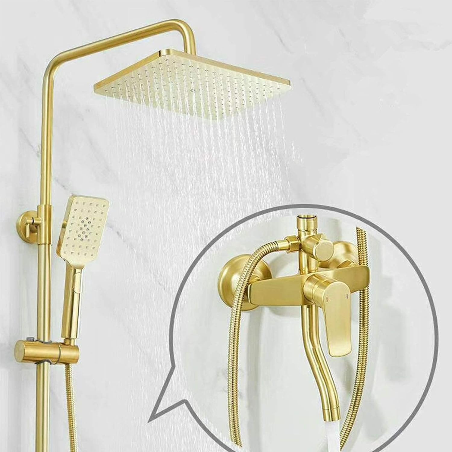 Amazon.co.jp シャワー蛇口セット つや消しゴールド、豪華な9インチのレインフォールシャワーヘッド、ハンドシャワー付き、バスルーム