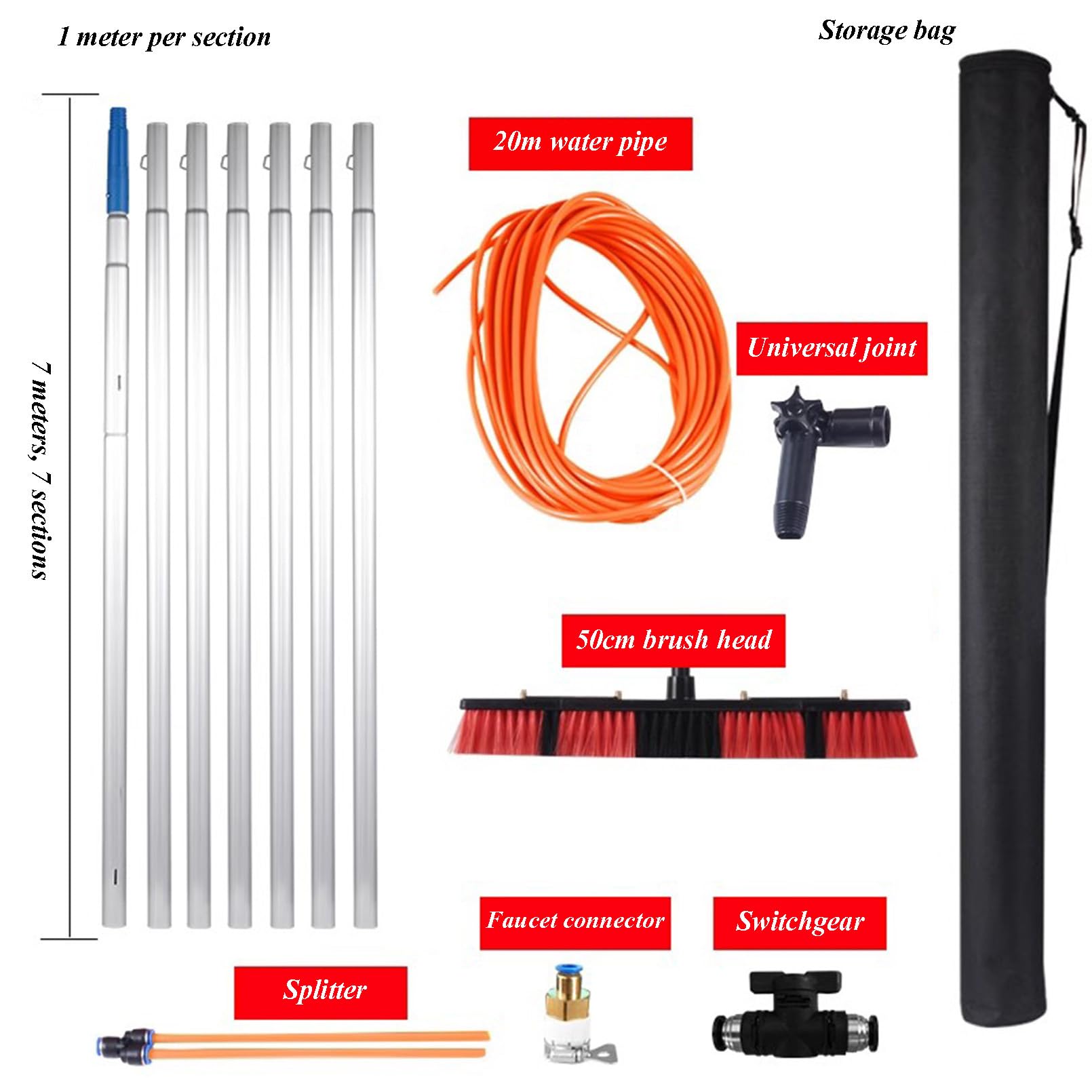 Kit de poste de limpieza de ventanas alimentado por agua, panel solar y cepillo de limpieza exterior para azulejos de vidrio, paredes y suelos, herramienta de limpieza definitiva para un brillo sin