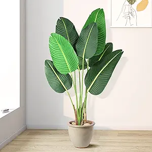 Amyove 48 inchs Artificial Tree Bird of Paradise with 8 Trunks, 4 Feet Faux Plant Fake Banana Tree Plant with Pot for Home, Decor, Indoor, Outdoor, Living Room, Office-1Pack (48"-1Pack)
